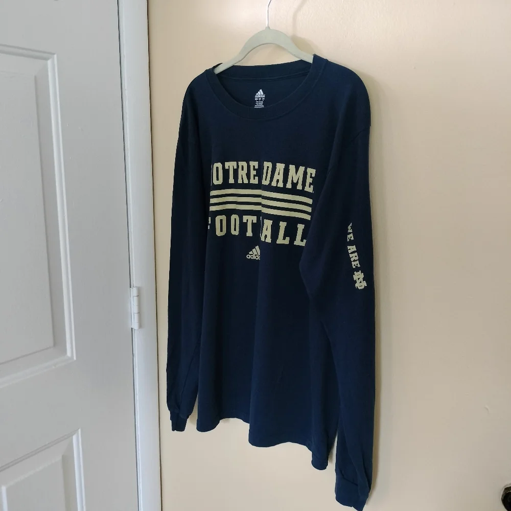 Adidas Nortre Dame Football Fighting Irish Cotton Long Sleeve Tee T Shirt L